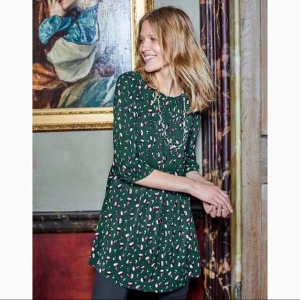 BODEN Aurelia Tunic Green Heathland Bud sz 8L Women's - Picture 2 of 10